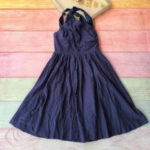 NWOT ModCloth Navy Criss Cross Bodice Open Keyhole Back A-Line Mini Dress 12.